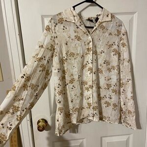 Laura Scott Cream and Brown Floral Button-Down Shirt